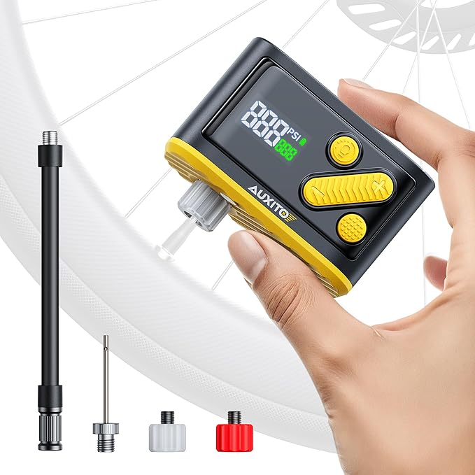 Bike Pump, Mini Electric Bicycle Pump with Guage 30s Fast Inflate, 120PSI Bike Tire Pump with Presta & Schrader Valve Adaptor, Bike Accessories for Road Mountain Bike, E-Bike, Motorcycle