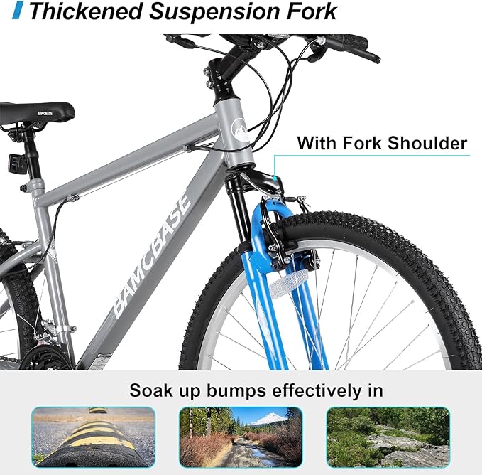 26 Inch Mountain Bike, Mens Womens MTB with 18 Speeds, High-Tensile Steel Frame, V Brake, Hardtail Bicycle for Adults