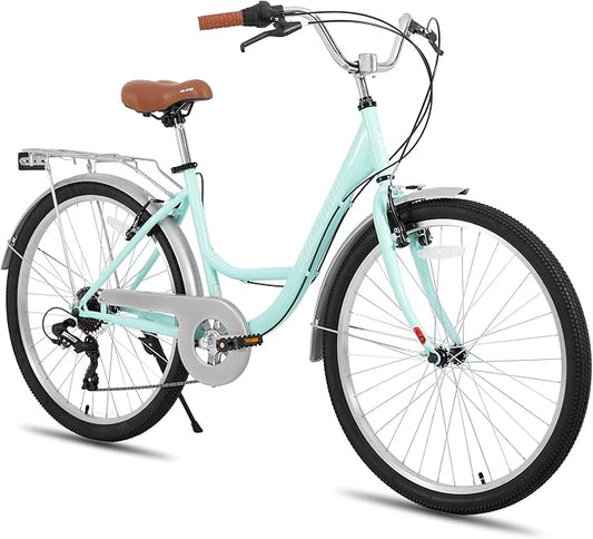 26 inch Complete Beach Cruiser Bike for Adults, 7 Speed Step-Through Frame Womens Bicycle with Rear Rack, Retrospec Bike Commuter City Bicycle for Men