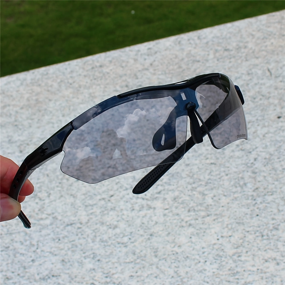 1pc Photochromic Cycling Fashion Glasses for Men & Women - Adjustable Nose Bridge, Transition Lenses for Day\u002FNight Riding, Lightweight PC Frame, Ideal for Mountain Biking, Road Racing & Outdoor Sports