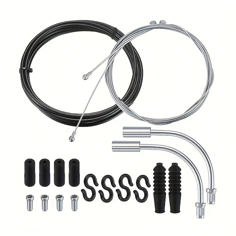Bicycle Brake Cable Set, Bicycle Brake Cable Rear Set, Bicycle Brake Cable Inner Cable Set with 2 V Brake Manifold (90 Degrees), Mounted End Caps, for Mountain Bike, Road Bike, Bicycle