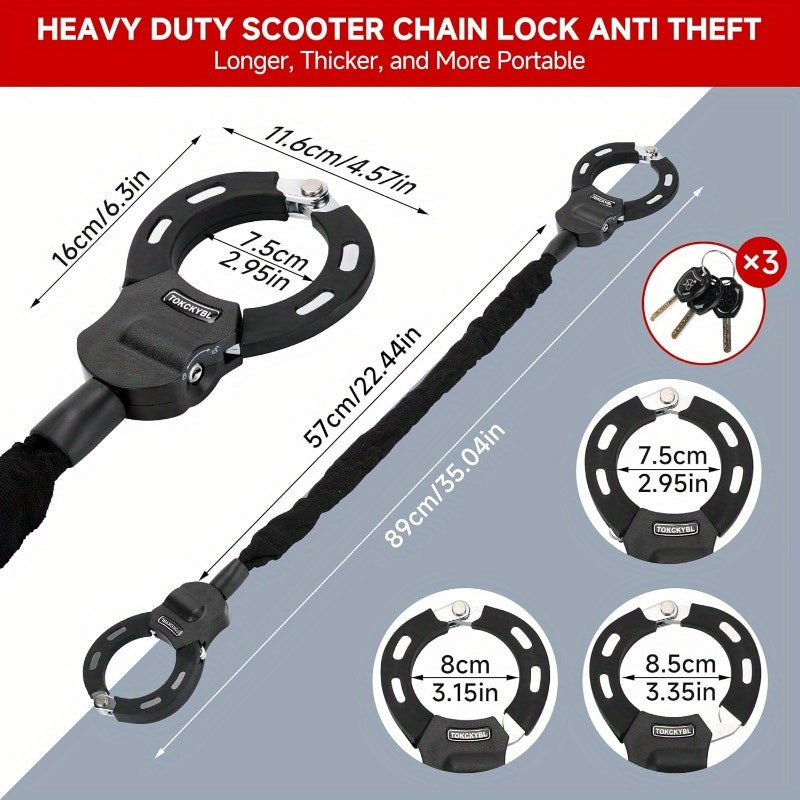 Heavy Duty Scooter Lock 37.01inch x 6mm Anti-Theft Chain Lock with 3 Keys, Weatherproof and Anti-Shear for Electric Scooters, Bikes, Motorcycles, Bike Security, Durable Design, Antisheer Lock, Secure Locking Mechanism, Urban Commuters
