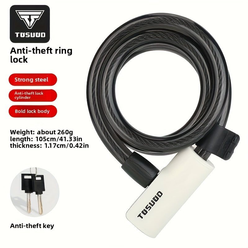 Anti-Theft Bike Lock TOSUOD Durable Aluminum Alloy Anti-Theft Bike Lock | Portable Security Cable Lock for Mountain & Road Bicycles, Electric Bikes & Accessories with 2 Keys