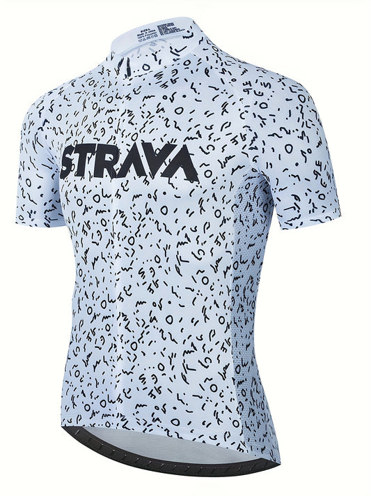 Strava Summer Short Sleeve White Cycling Jersey Team Road Bike Outdoor Breathable Sports Shirt Men's Quick-Dry Cycling Top with 3 Pockets