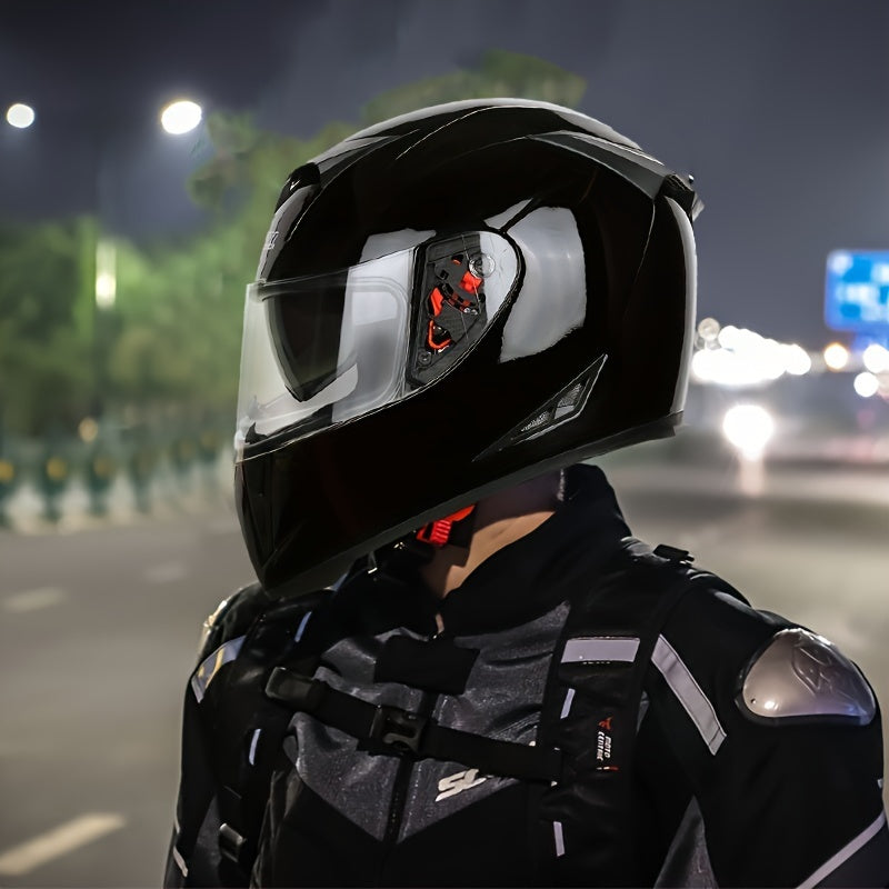 Cool Motorcycle Helmet for Men, Full-Face Motorcycle Helmet, Dual Visor Safety Helmet for Women, Bright Black.
