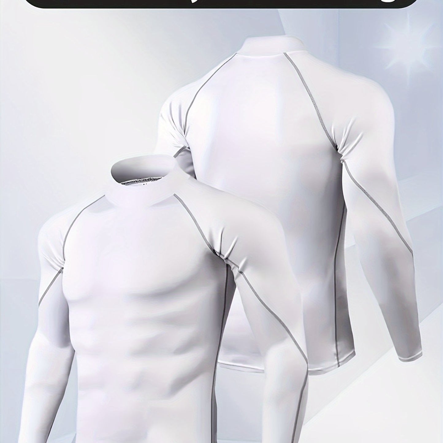 Men'S High-Neck Quick-Dry Athletic Long Sleeve T-Shirt - High Elasticity Breathable Fabric, Ideal for Running, Hiking, Cycling & Outdoor Fitness - White, Muscle Fit Design, Machine Washable Solid Color Base Layer, Durable Sportswear