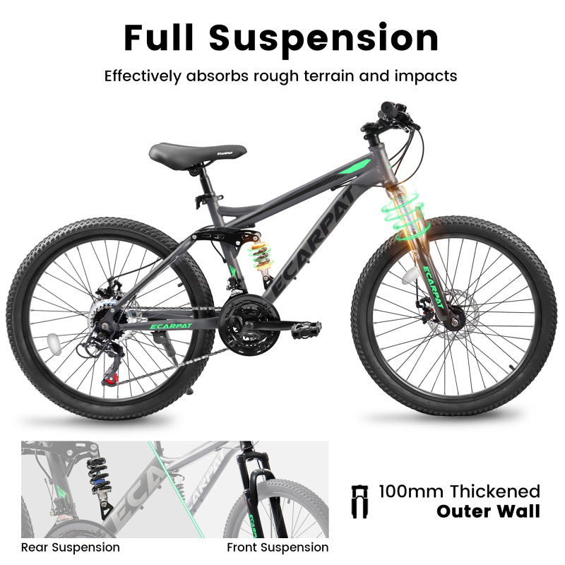 27.5" Full Suspension Mountain Bike - Dual Shock Absorbers, Mechanical Disc Brakes, 21-Speed Gears, Carbon Steel Frame & Aluminum Alloy Wheels, Retro Style Mixed Color - Unisex Adult Bike for Travel & Fitness (5'4"-5'9", 250lb Capacity)