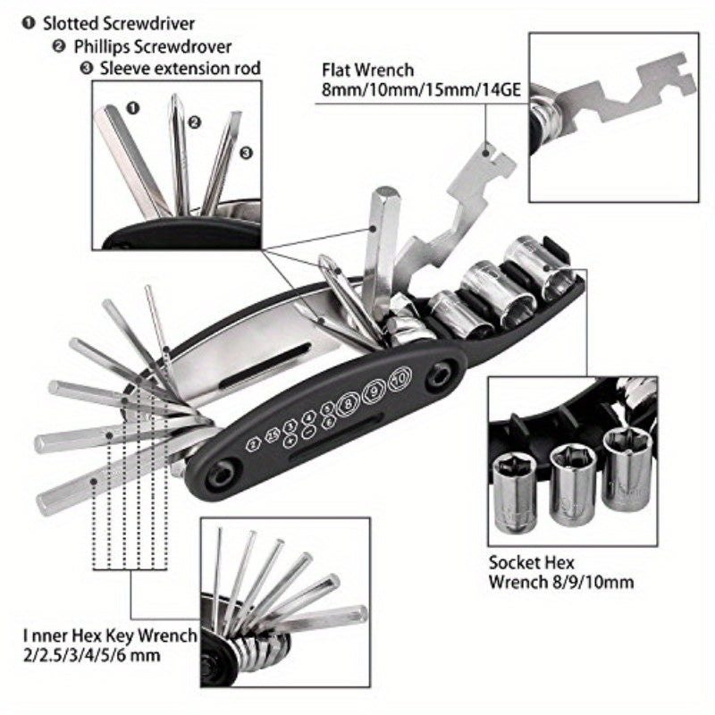 MultiFunction Bike Bicycle Cycling Mechanic Repair Kit with 3pcs Bike Tire Lever 5pcs Tyre Patches 1pc Tire Rasp Work Bag
