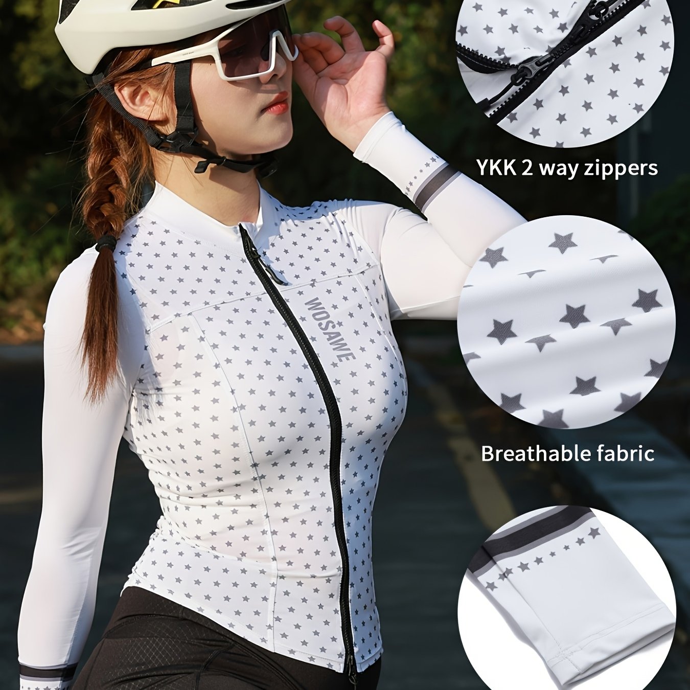 WOSAWE Women's Breathable Reflective Cycling Jersey - Full-Zip Long Sleeve Outdoor Sports Jacket with Adjustable Cuff, Polka Dot Design, Lightweight & Stretchy Fabric for Spring\u002FSummer\u002FFall, Cycling Accessories