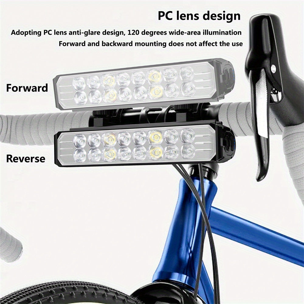 Bicycle LED Headlight - USB Rechargeable, 16x16 LED Front Bike Light, Aluminum Alloy, Non-Waterproof, Bright White Illumination, Handlebar Holder, Cycling Accessories, Cycling Light|Sleek Headlamp|Aluminum Alloy Body