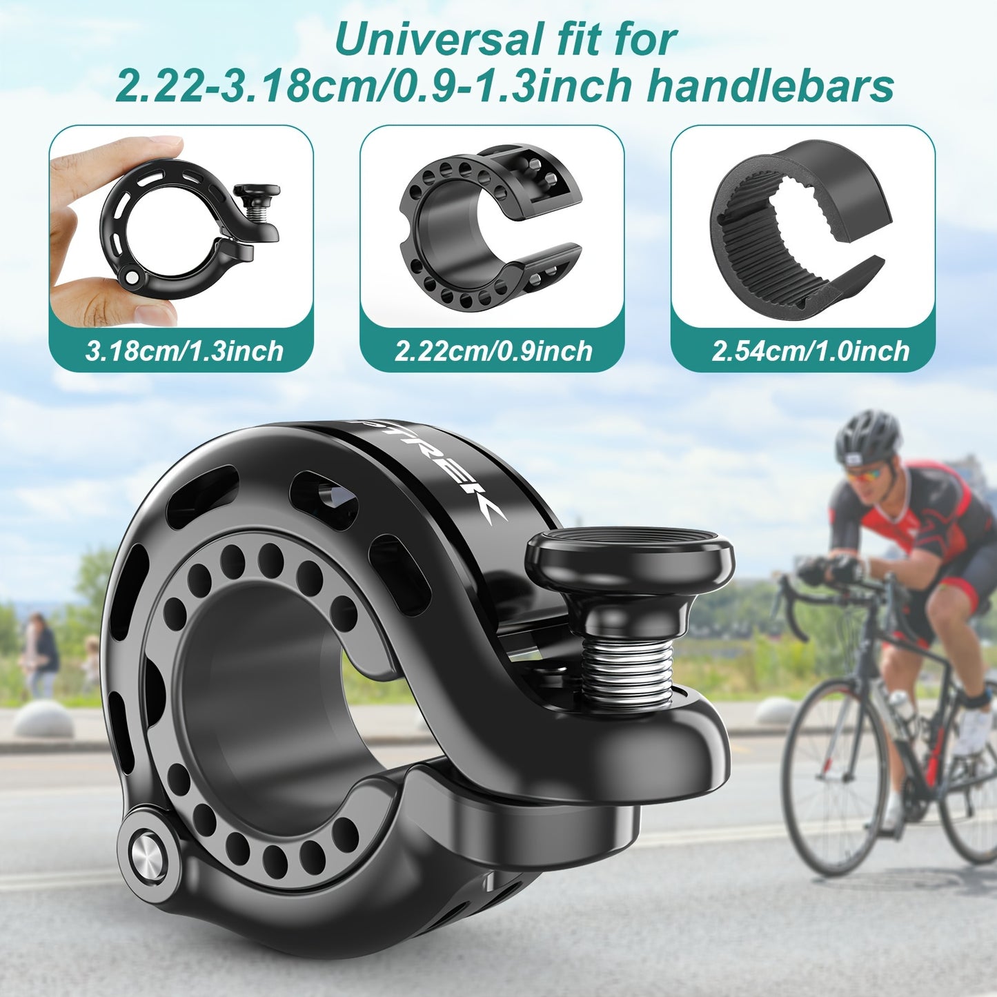 Toptrek Loud Crisp Bicycle Bell with Chrome-Nickel Aluminum Alloy – Rust-Proof, Silicone Clasp for 22.2-31.8mm Handlebars, Invisible Q-Shape Design, 110dB Volume