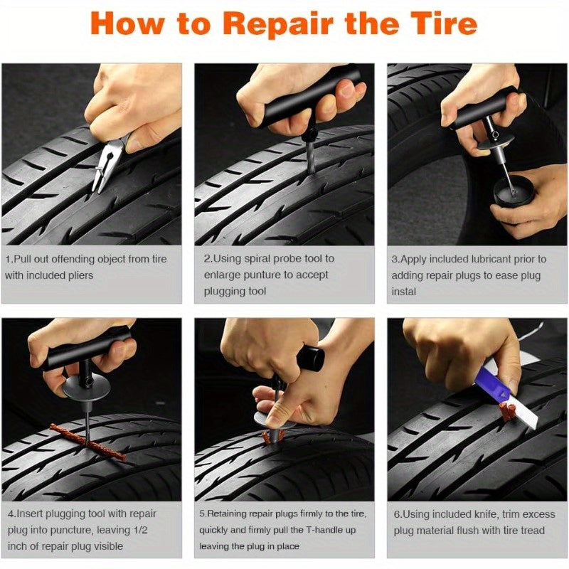 Tire Repair Kit 68pcs Heavy Duty Tire Plug Kit Universal Tire Repair Tools to Fix Punctures and Plug Flats Patch Kit for car Motorcycle Truck ARB ATV Tractor RV SUV Trailer