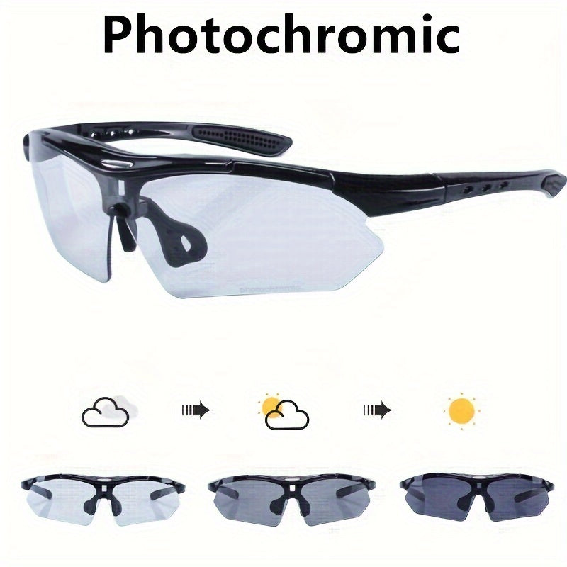 1pc Photochromic Cycling Fashion Glasses for Men & Women - Adjustable Nose Bridge, Transition Lenses for Day\u002FNight Riding, Lightweight PC Frame, Ideal for Mountain Biking, Road Racing & Outdoor Sports