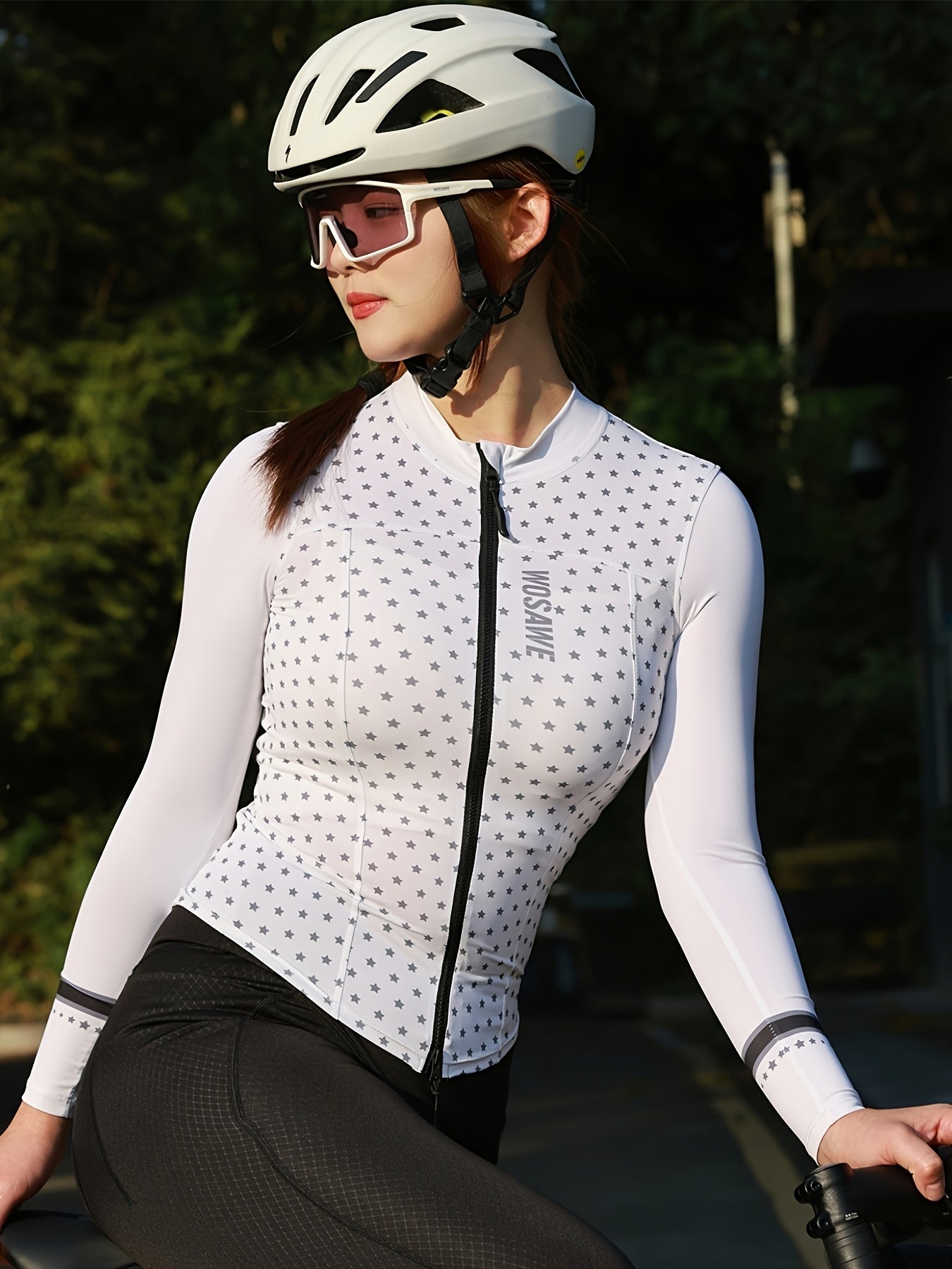 WOSAWE Women's Breathable Reflective Cycling Jersey - Full-Zip Long Sleeve Outdoor Sports Jacket with Adjustable Cuff, Polka Dot Design, Lightweight & Stretchy Fabric for Spring\u002FSummer\u002FFall, Cycling Accessories