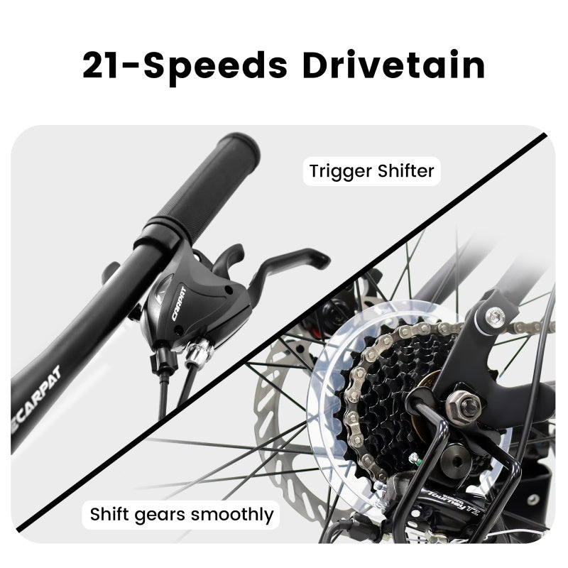 27.5" Full Suspension Mountain Bike - Dual Shock Absorbers, Mechanical Disc Brakes, 21-Speed Gears, Carbon Steel Frame & Aluminum Alloy Wheels, Retro Style Mixed Color - Unisex Adult Bike for Travel & Fitness (5'4"-5'9", 250lb Capacity)