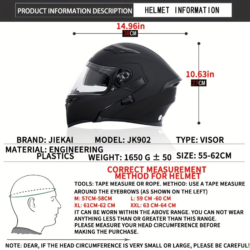 JIEKAI Motorcycle Helmet - Full Coverage, Windproof & Cold-Proof for Winter Riding, ABS Material, Easy-Clean, Perfect for Men & Women