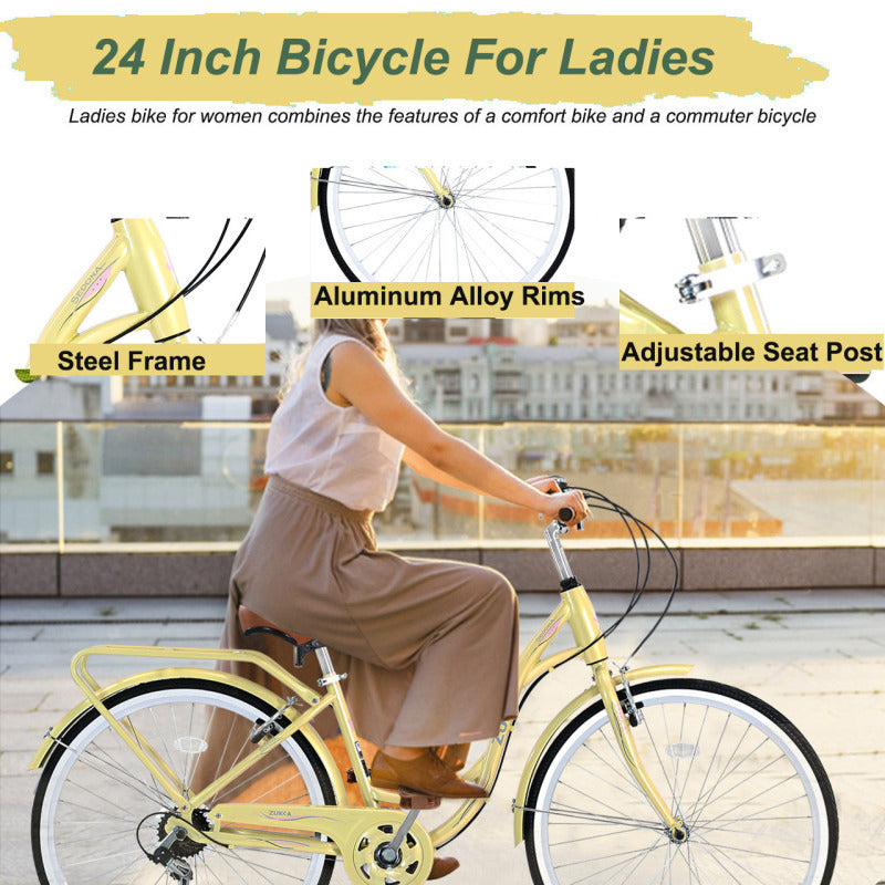 7 Speed, Steel Frame, Multiple Colors 24 Inch Ladies