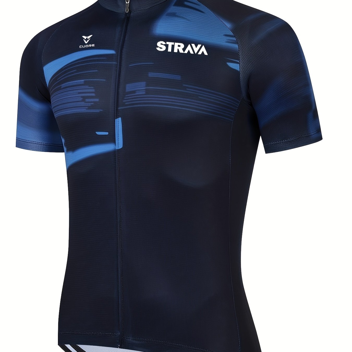 STRAVA Team Edition Summer Cycling Jersey - Breathable Moisture-Wicking Short Sleeve with Zipper Closure, Geometric Blue & Black Design for Road, Mountain Biking - Unisex Regular Fit Outdoor Sports Top, Cycling Accessories, Highquality Fabric