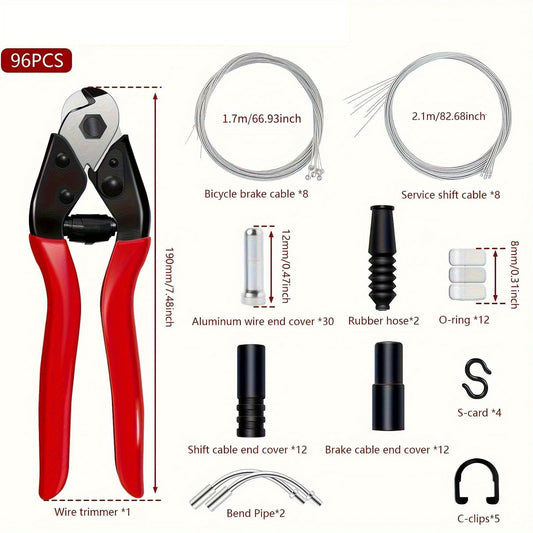 96pcs Bike Brake Cable Kit Universal Bike Cable Kit Bike Brake Cable Housing Kit Stainless Steel Bicycle Brake Cable Shift Cable with Bike Cable End Caps O-Rings