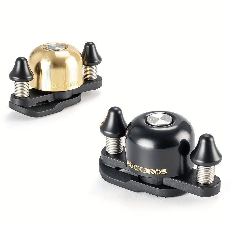 ROCKBROS Mini Cycling Road Bike Bell - Dual Bell Hammers Design, Black Copper Finish, Ergonomic Handlebar Mount for Enhanced Safety & Control, Cycling Accessories, Bike Handlebar Accessory, Sleek Metallic Bell, Durable Construction