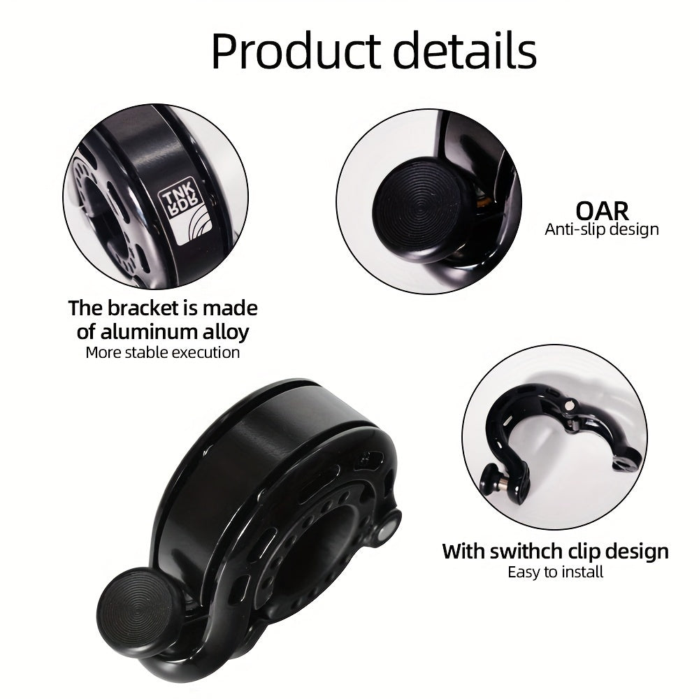 Ultra-Loud Aluminum Alloy Bike Bell - 110dB Modern Horn with Anti-Slip OAR Design, Easy Install Switch Clip, and Stable Mini Construction for MTB and Road Bicycles - Durable, Weather-Resistant, and Adjustable