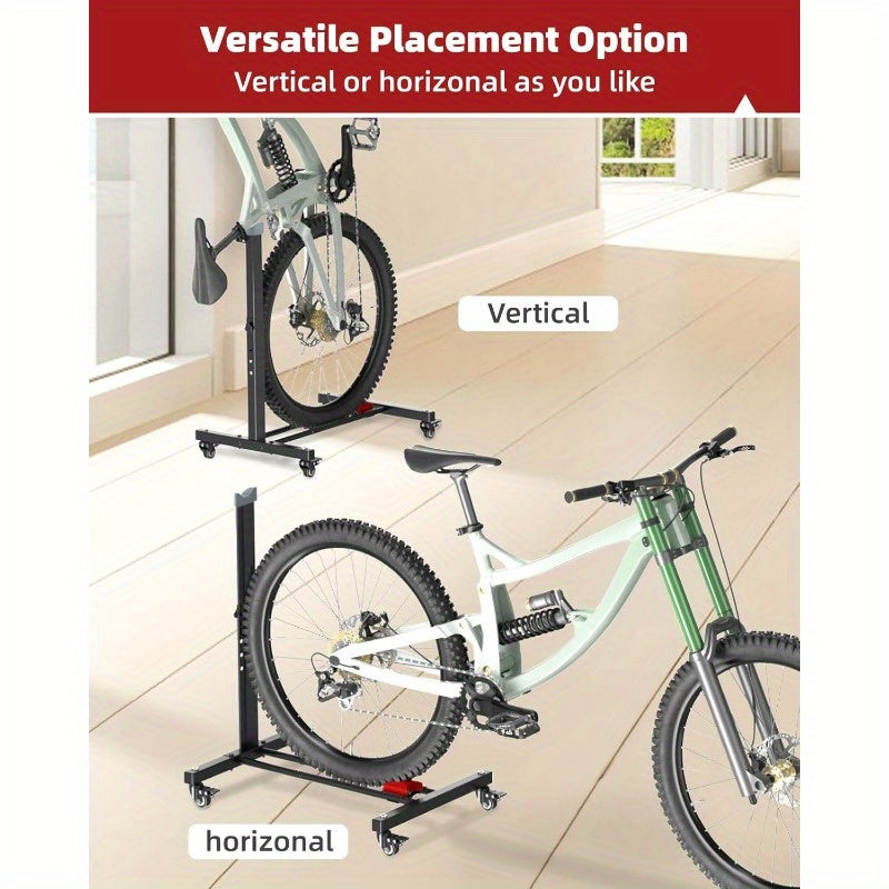 Fitense Bike Rack, Vertical Bike Stand with Swivel Casters, Adjustable Height Horizontal Bicycle Holder, Fits Road\u002FMTB\u002FHybrid Bikes, 2.5\