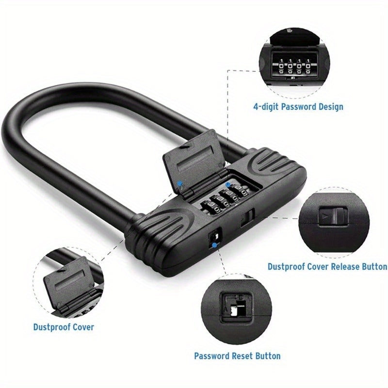 Heavy Duty U Lock4 Digit Combination Password Bicycle Lock with ULock Shackle Waterproof No Key Bike Locks for Home School Travel Bike U Lock