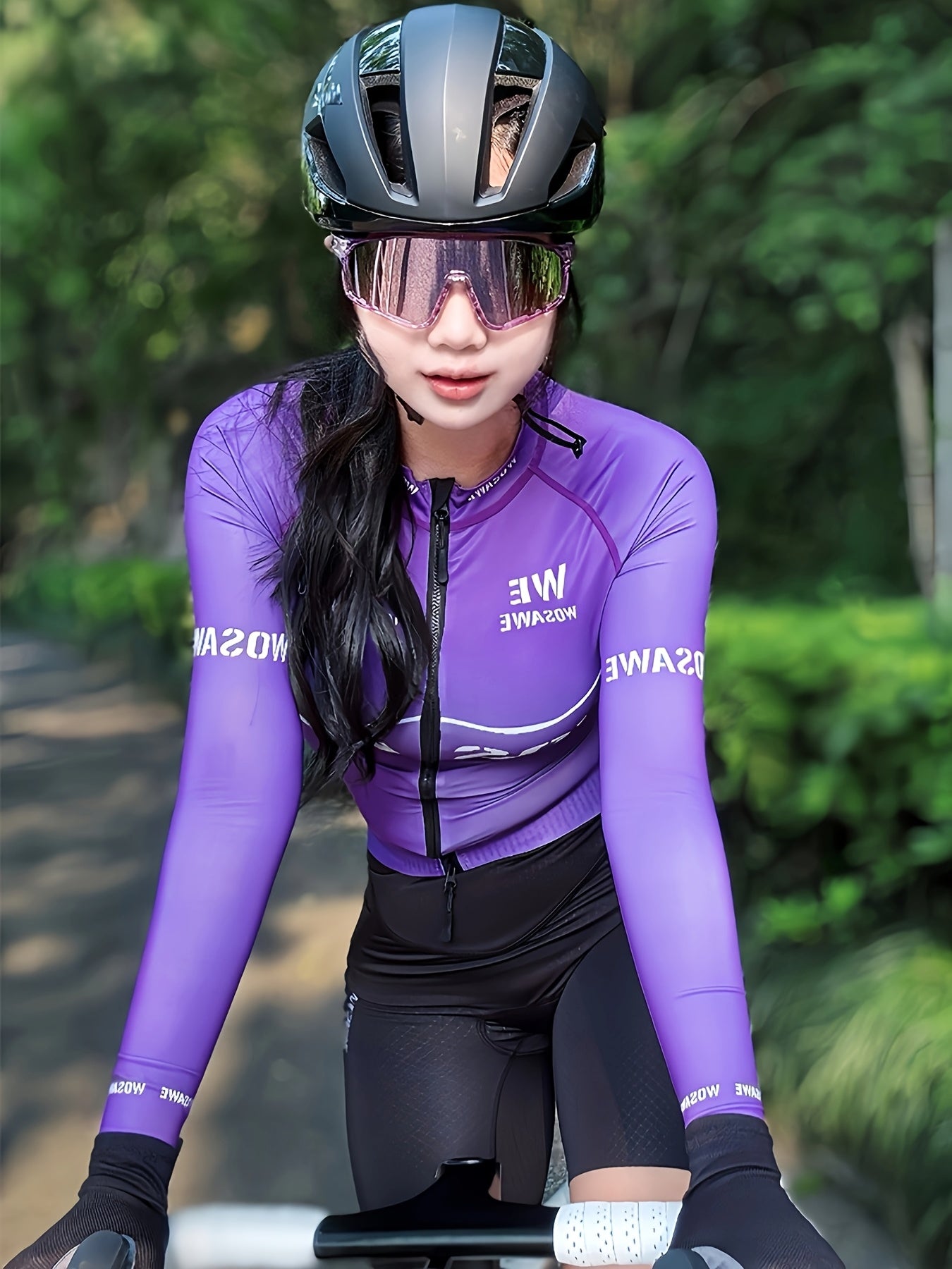 WOSAWE Women's Quick-Dry Breathable Cycling Jersey - Vibrant Geometric Print, Long Sleeve, Zip-Up Road Bike Top with Pockets for Spring\u002FFall, Wear, Sleek Sporty Design, Highelastic Material
