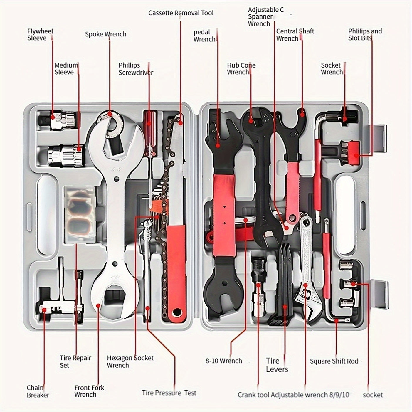 44pcs Bicycle Tool Kit for Mountain Bikes - Easy Maintenance and Repair with Durable Storage Box, Multifunctional Tool Set for Professional Home Bicycle Tools
