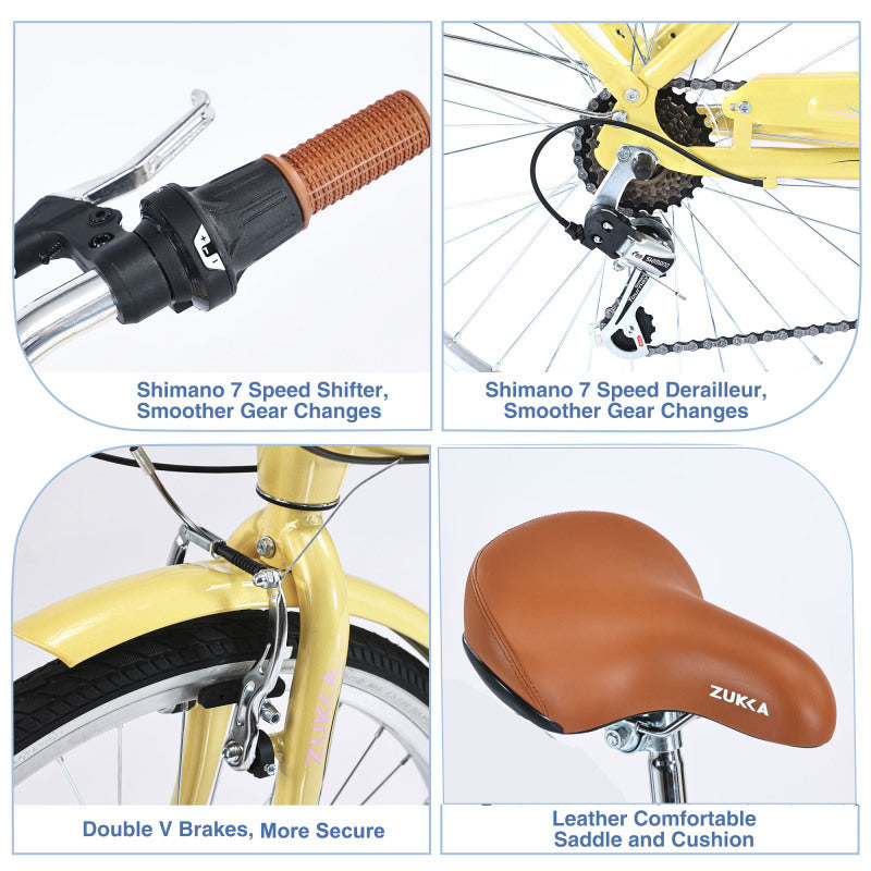 7 Speed, Steel Frame, Multiple Colors 24 Inch Ladies
