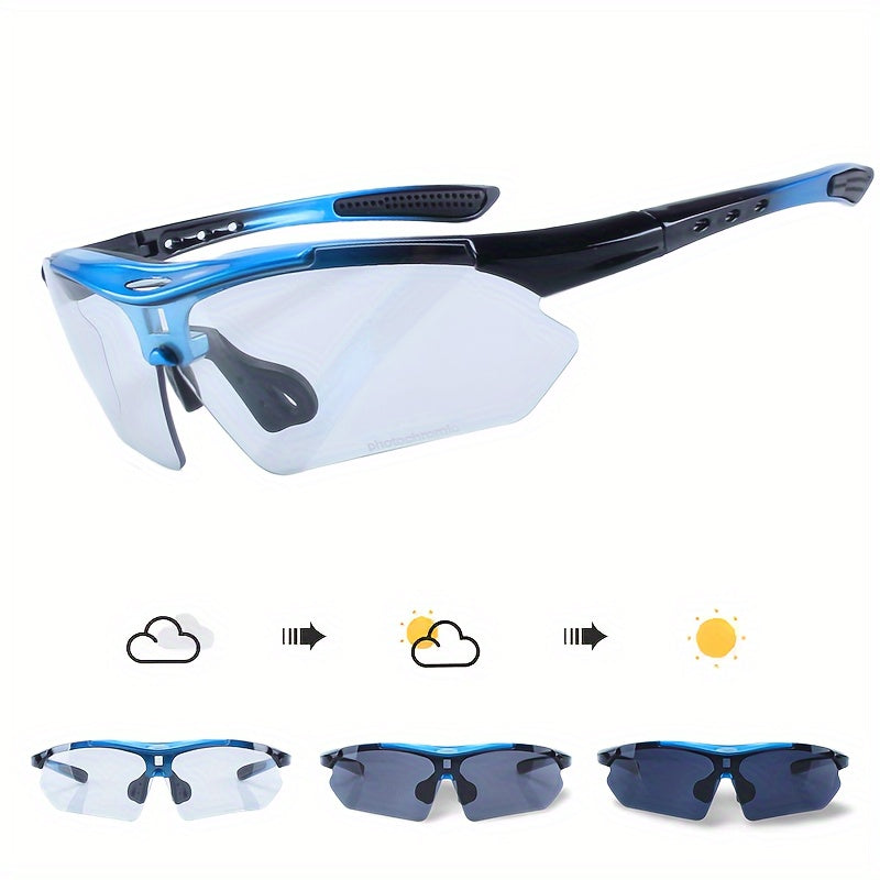1pc Photochromic Cycling Fashion Glasses for Men & Women - Adjustable Nose Bridge, Transition Lenses for Day\u002FNight Riding, Lightweight PC Frame, Ideal for Mountain Biking, Road Racing & Outdoor Sports