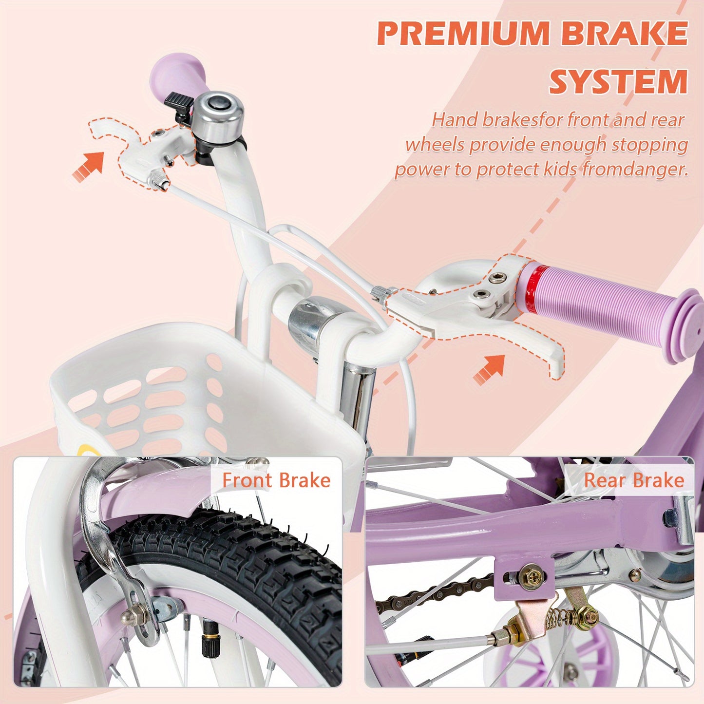 COSTWAY Babyjoy 18" Kids Bike Toddlers Freestyle Adjustable Bicycle w/ Training Wheels