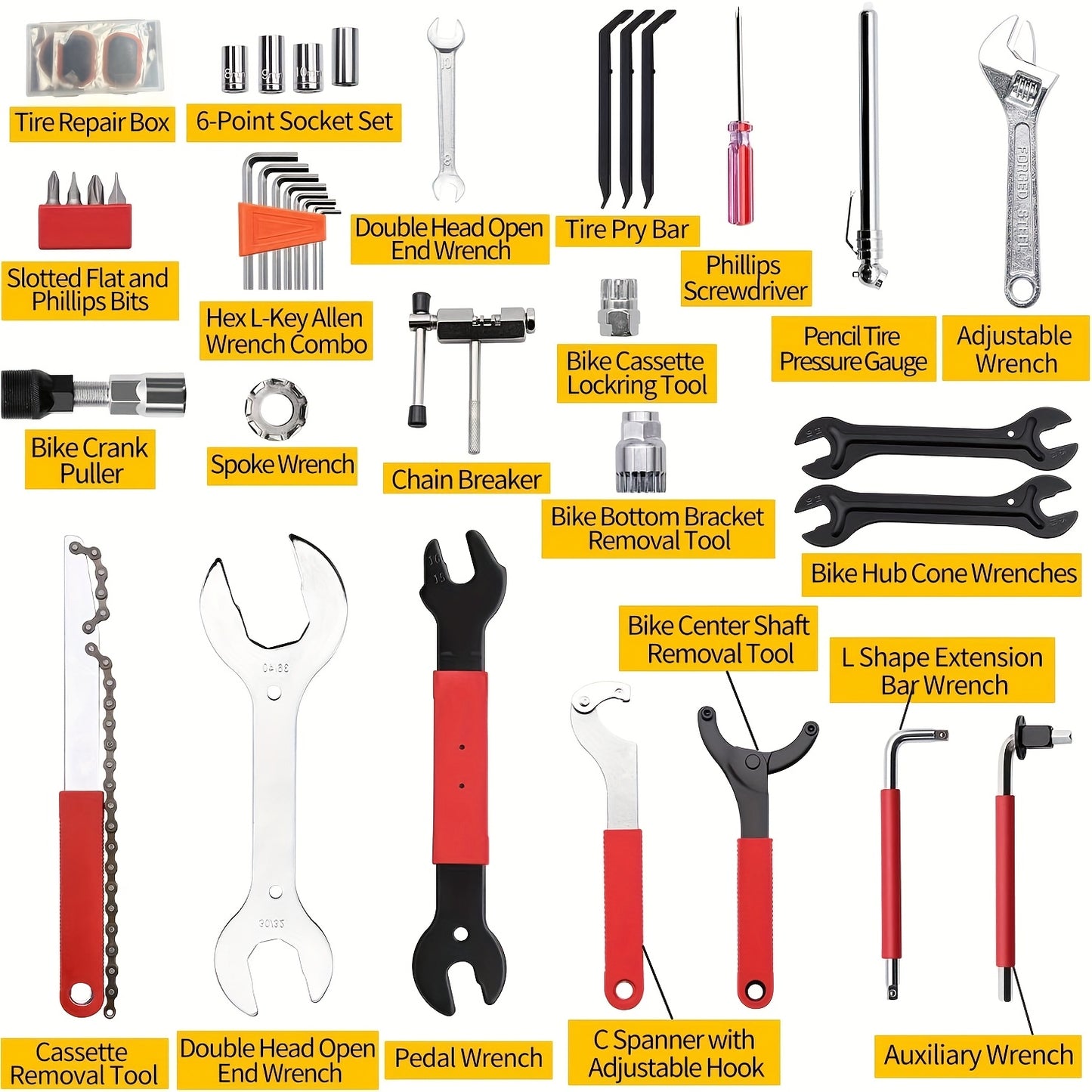 Professional Bicycle Tool 44pcs Professional Bicycle Tool Kit | Bicycle Repair Tool Set for Mountain and Road Bikes with High-Quality Cycling Maintenance Tools in Black Storage Case