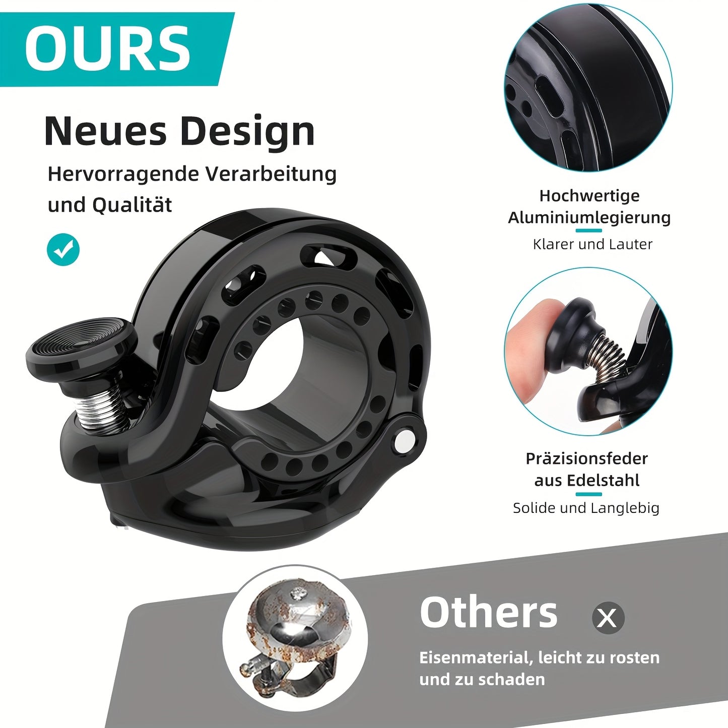 Mountain bike aluminum alloy bell, hidden Airtag bracket bell, thumb bell riding equipment compatible with 22.2-31.8mm handlebars