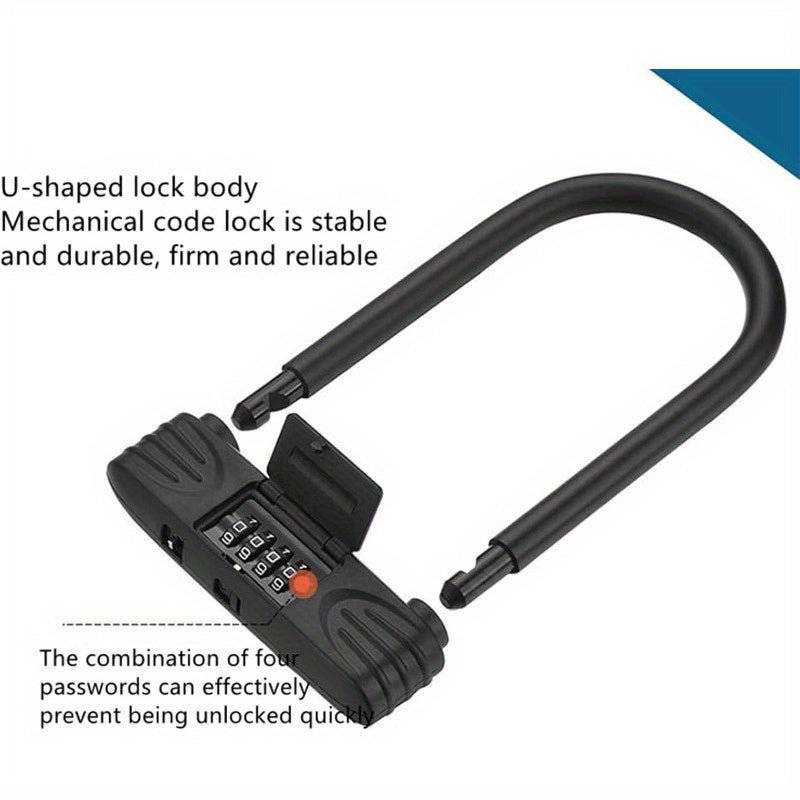 Heavy Duty U Lock4 Digit Combination Password Bicycle Lock with ULock Shackle Waterproof No Key Bike Locks for Home School Travel Bike U Lock