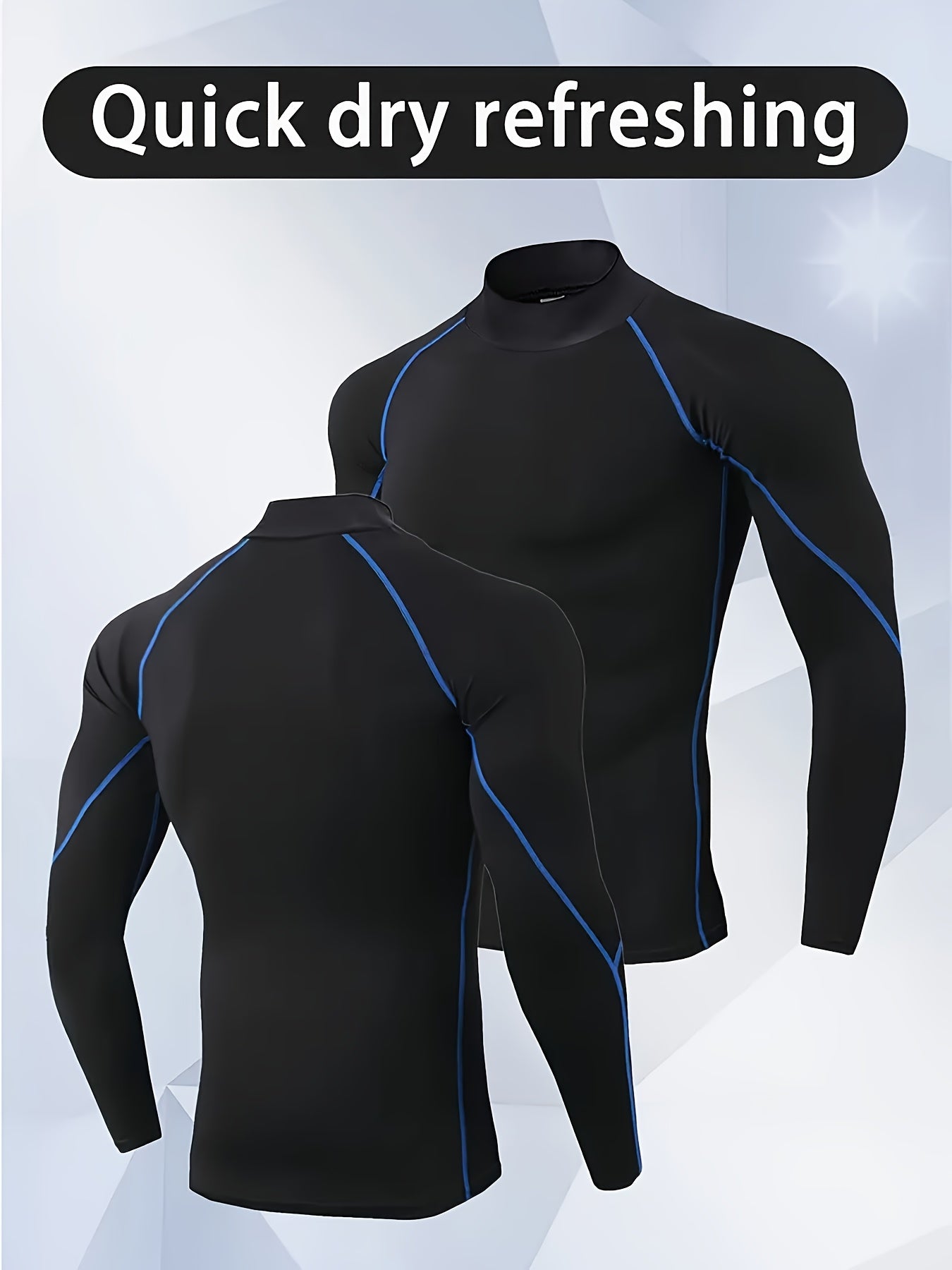 Men'S High-Neck Quick-Dry Athletic Long Sleeve T-Shirt - High Elasticity Breathable Fabric, Ideal for Running, Hiking, Cycling & Outdoor Fitness - White, Muscle Fit Design, Machine Washable Solid Color Base Layer, Durable Sportswear