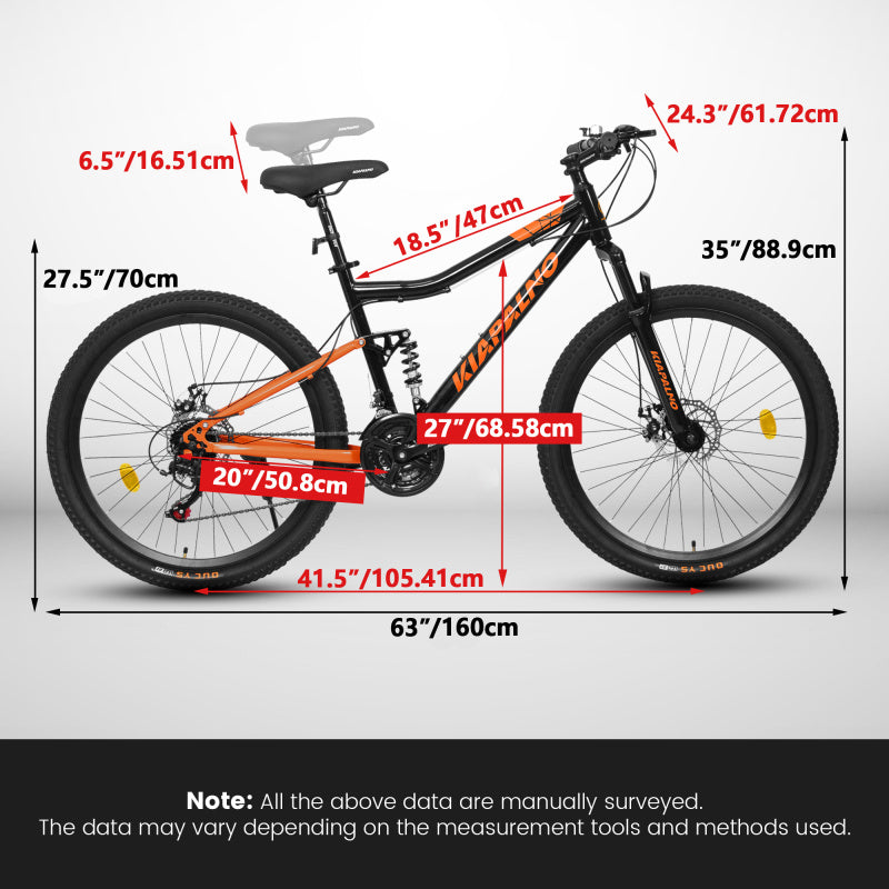 26-Inch Steel Frame Shock Absorbing Mountain Bike - 21-Speed Retro Unisex Bike with Carbon Wheels, Double Disc Brakes & High-Performance Tires - Black & Orange Design, 85% Assembled w\u002FFree Pedals & Tools, Adventure Cycling, Durable Frame Construction
