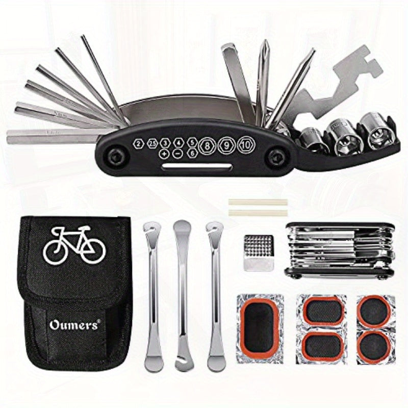 Oumers MultiFunction Bike Bicycle Cycling Mechanic Repair Kit with 3pcs Bike Tire Lever 5pcs Tyre Patches 1pc Tire Rasp Work Bag
