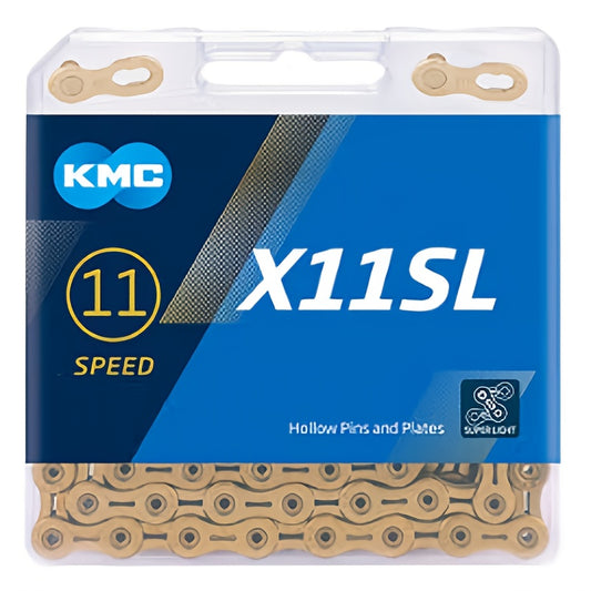 KMC 10\u002F11 Speed Mountain & Road Bike Chain - Golden Single Chain Sleeve for Dead Bikes, Durable High Performance, Includes Multiple Use Chains, Mountain Bike Accessories, Stylish Bike Accessories, Rugged Construction, Cutout Design (SL)