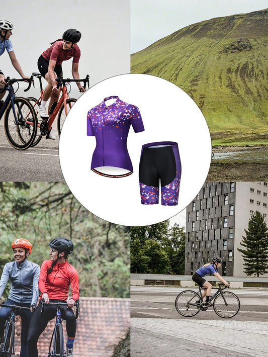Summer New Women'S Short-Sleeved Cycling Clothes Dazzling Set Breathable Quick Drying Cycling Clothing