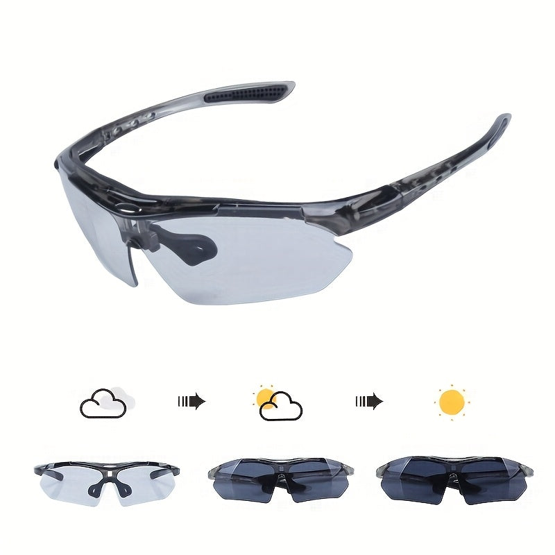 1pc Photochromic Cycling Fashion Glasses for Men & Women - Adjustable Nose Bridge, Transition Lenses for Day\u002FNight Riding, Lightweight PC Frame, Ideal for Mountain Biking, Road Racing & Outdoor Sports