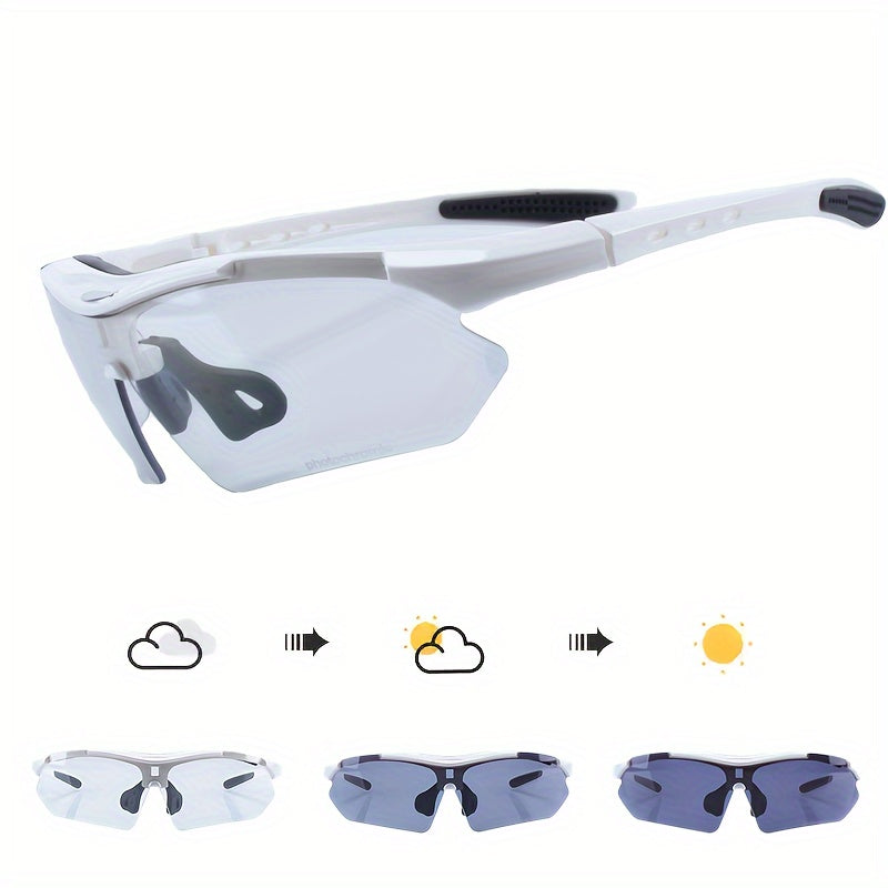 1pc Photochromic Cycling Fashion Glasses for Men & Women - Adjustable Nose Bridge, Transition Lenses for Day\u002FNight Riding, Lightweight PC Frame, Ideal for Mountain Biking, Road Racing & Outdoor Sports