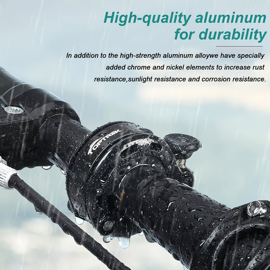 Toptrek Loud Crisp Bicycle Bell with Chrome-Nickel Aluminum Alloy – Rust-Proof, Silicone Clasp for 22.2-31.8mm Handlebars, Invisible Q-Shape Design, 110dB Volume