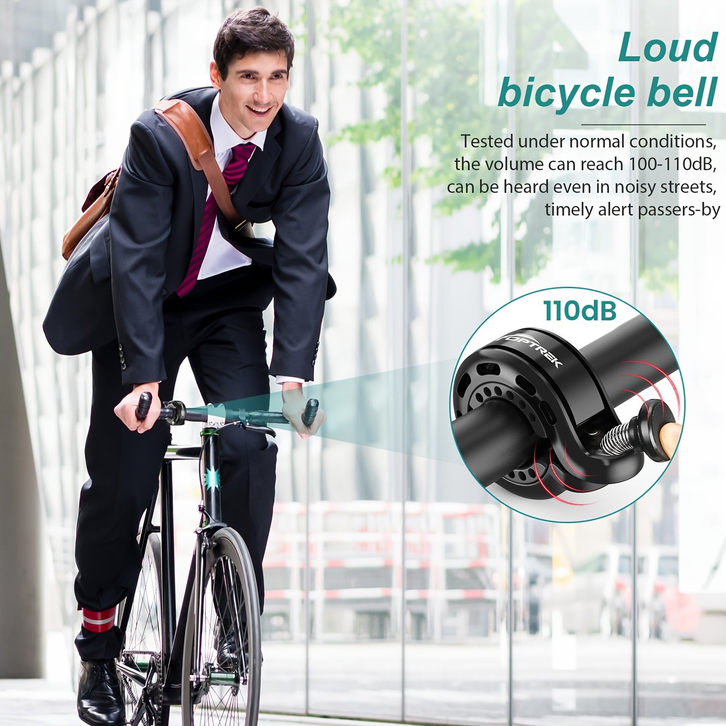 Toptrek Loud Crisp Bicycle Bell with Chrome-Nickel Aluminum Alloy – Rust-Proof, Silicone Clasp for 22.2-31.8mm Handlebars, Invisible Q-Shape Design, 110dB Volume