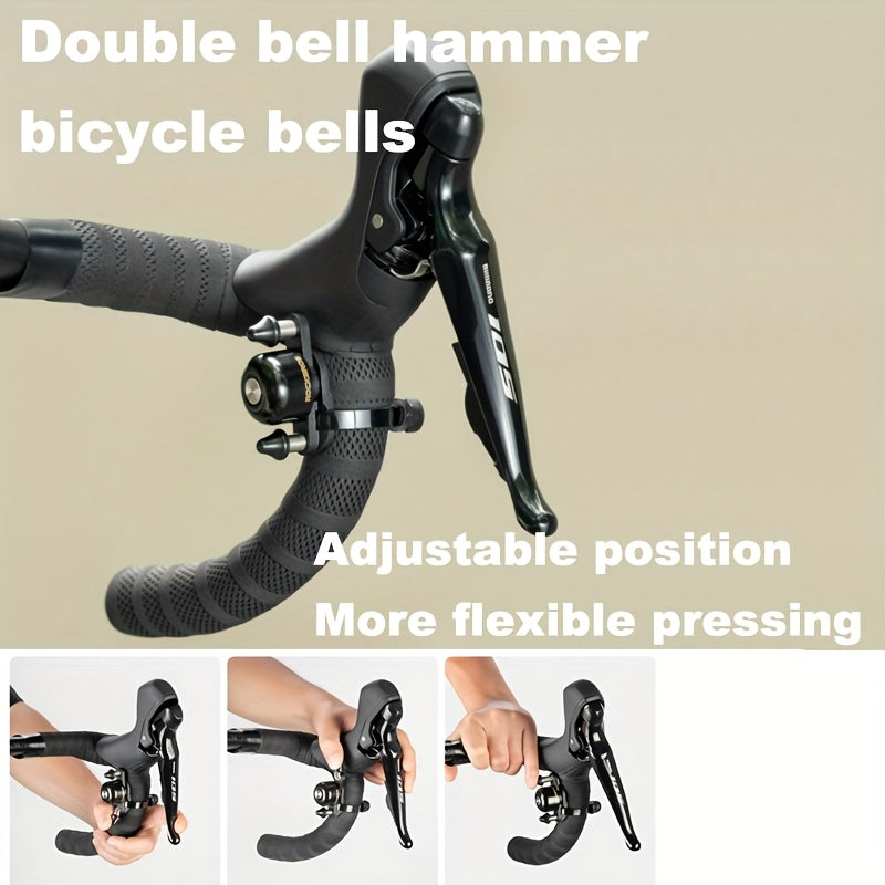 ROCKBROS Mini Cycling Road Bike Bell - Dual Bell Hammers Design, Black Copper Finish, Ergonomic Handlebar Mount for Enhanced Safety & Control, Cycling Accessories, Bike Handlebar Accessory, Sleek Metallic Bell, Durable Construction