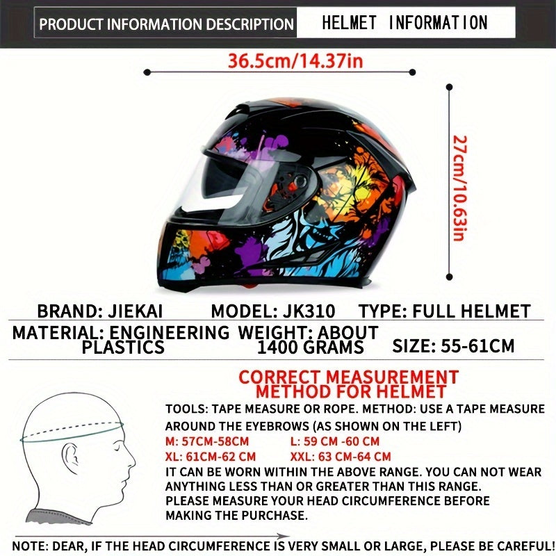 Cool Motorcycle Helmet for Men, Full-Face Motorcycle Helmet, Dual Visor Safety Helmet for Women, Bright Black.
