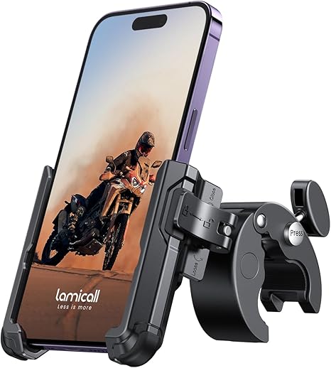 Motorcycle Phone Mount Holder - [Camera Friendly] [1s Lock] Bike Phone Holder Handlebar Clamp, Bicycle Scooter Phone Clip, for iPhone 16 Pro Max, 15 14 13, Galaxy S25 Ultra, 4.7-7" Phones