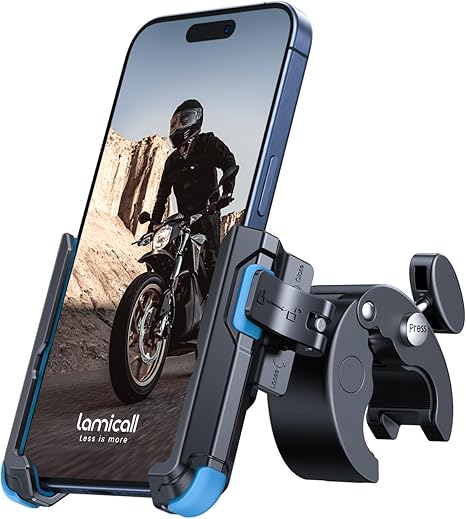 Motorcycle Phone Mount Holder - [Camera Friendly] [1s Lock] Bike Phone Holder Handlebar Clamp, Bicycle Scooter Phone Clip, for iPhone 16 Pro Max, 15 14 13, Galaxy S25 Ultra, 4.7-7" Phones