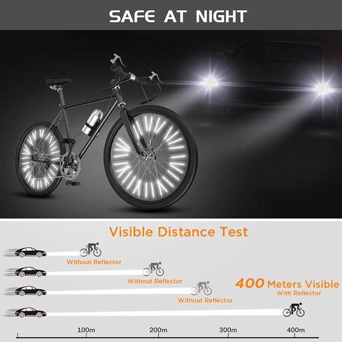 Bike Spoke Reflector, 96Pcs 360° Visibility Bike Spoke Reflectors, Waterproof Bicycle Reflective Clips Warning Spoke Lights Covers- Fit for Mountain and Road Bikes (1.9-2.4mm)
