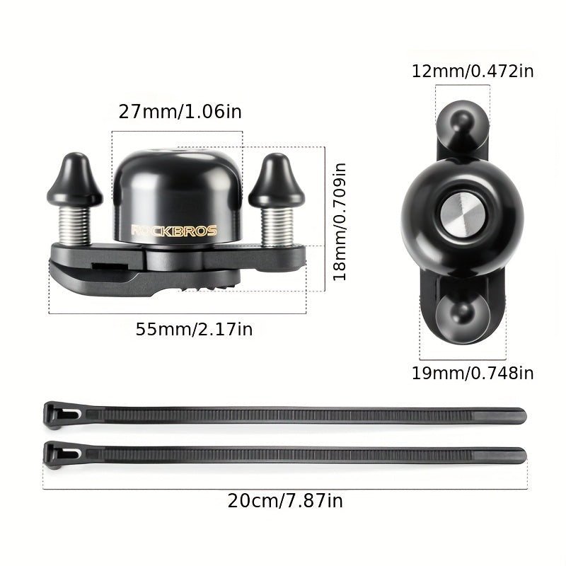 ROCKBROS Mini Cycling Road Bike Bell - Dual Bell Hammers Design, Black Copper Finish, Ergonomic Handlebar Mount for Enhanced Safety & Control, Cycling Accessories, Bike Handlebar Accessory, Sleek Metallic Bell, Durable Construction